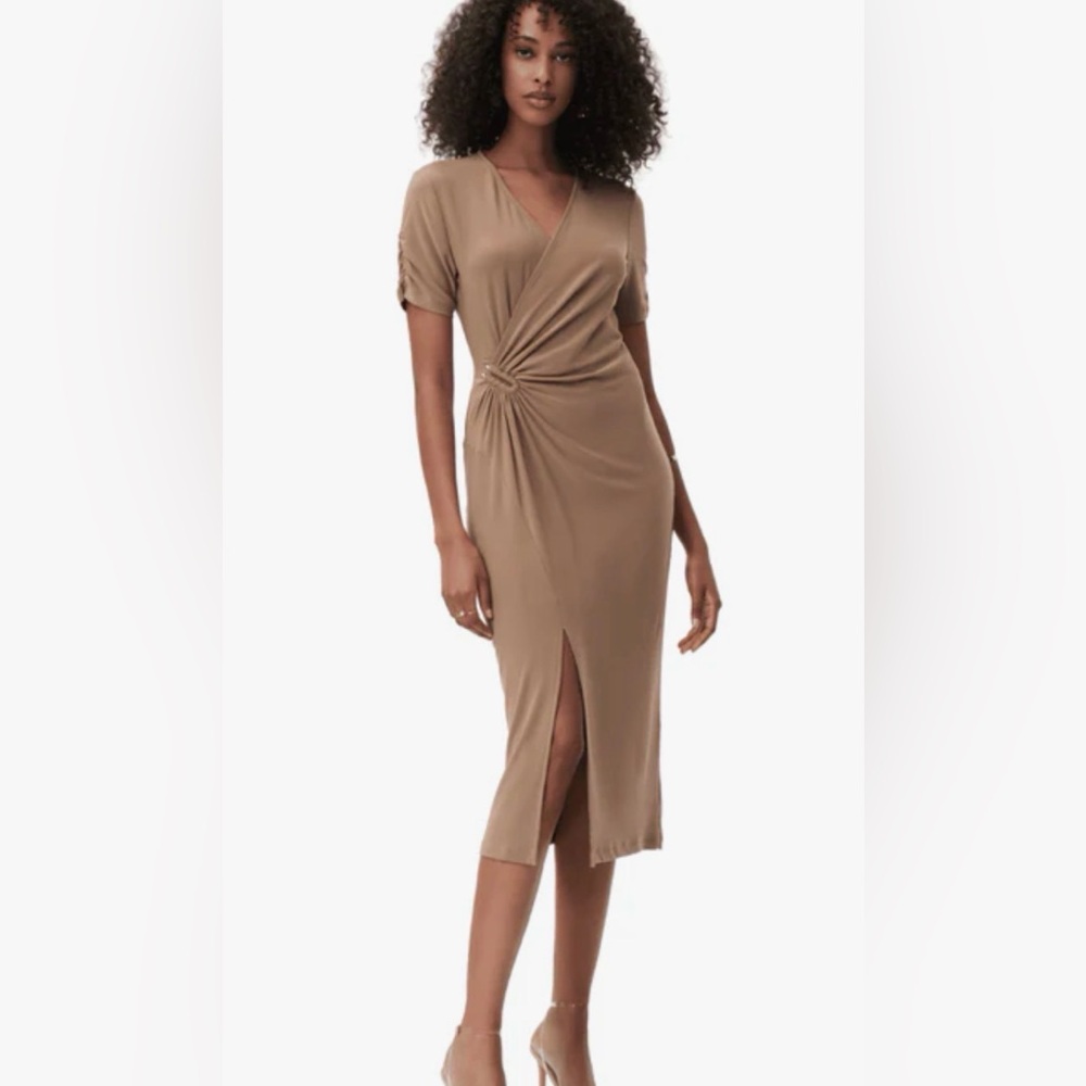 Joseph Ribkoff Knot-Detail Midi Dress in Camel